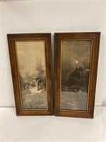 2 antique pictures. 9.75” x 21” framed