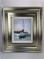 Signed Handpainted Oil On Canvas Framed Sailboat