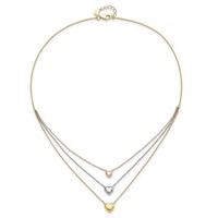 14 Kt Tri Color Three Heart Necklace