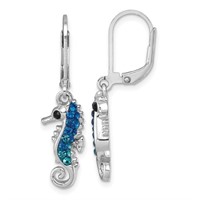 Sterling Silver Crystal Seahorse Dangle Earrings