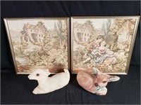 (2) Framed Tapestries & (2) Plush Animals
