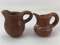 (2) Small Clay Pottery Pitchers