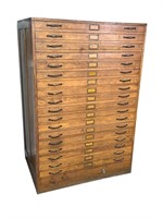 18 Drawer Oak Map Cabinet w Original Hardware