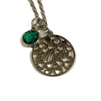 Round Mom Hearts Emerald Pendant And Chain