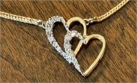 14K Gold & Diamond Double Heart Necklace