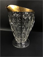 Gold rimmed pressed glass pitcher.  7" tall, no