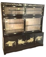Asian Black Lacquer w Shell Inlay 2 Pc Cabinet