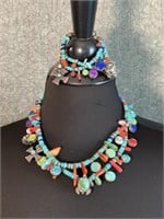 Southwestern Turquoise & Stone Necklace & Bracelet