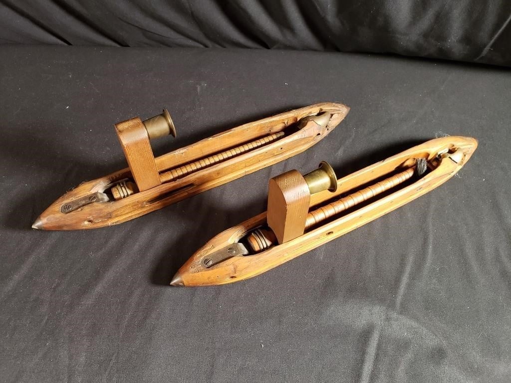(2) Antique Loom Shuttle Wall Sconces