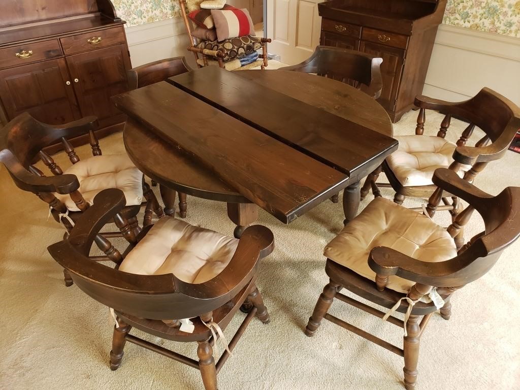 Dark Wood Dining Table w/ 6 Chairs