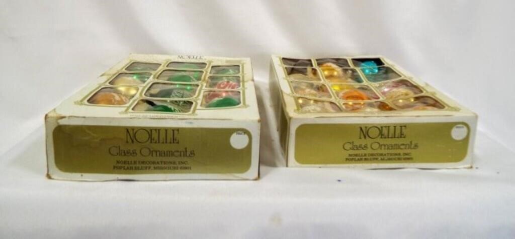 (2) Boxes Glass Christmas Ornaments Stenciled