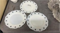 3 milk glass desert plates