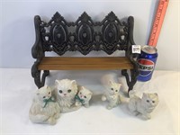 Decorative Bench and Cat Figures