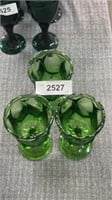 Three green glass cups