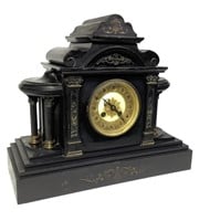 Black Marble / Slate Mantel Clock w Gilt Bronze