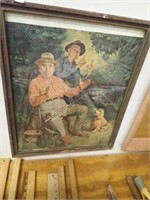Old Fisherman w/ Dog Picture - 18"Wx22"H -