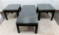 Black Laquer Coffee & End Table Set w/Glass Top
