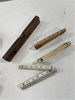 Vintage Folding Ruler Collection & Wooden Level