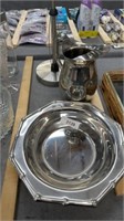 Silver, serving dishes, and paper towel holder