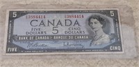 1954 Canadian 5 Dollar Bill