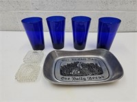 Cobalt Glasses Wilton Pewter Bred Tray +