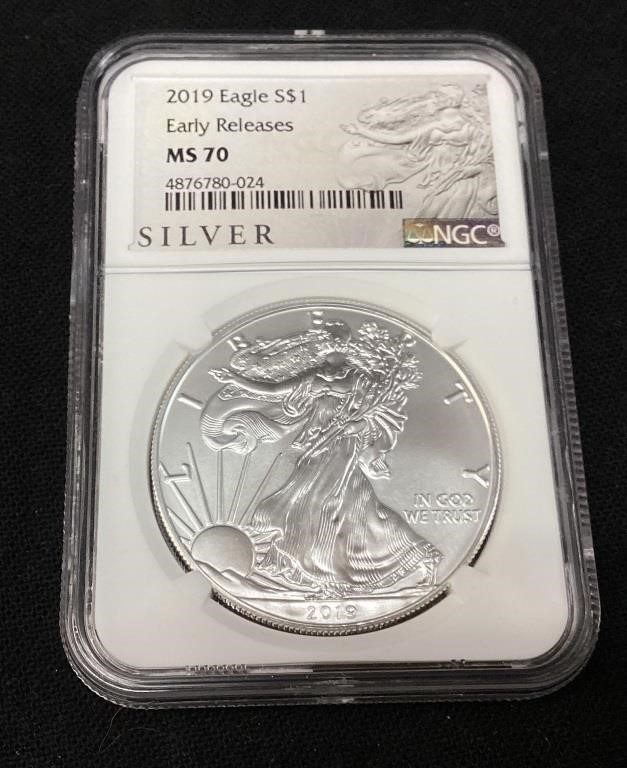2019 SILVER AMERICAN EAGLE, MS70 EARLY RELEASE