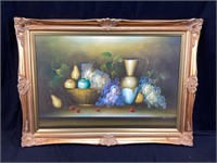 LARGE OIL ON CANVAS SIGNED MARTIN, TABLE OF FRUIT