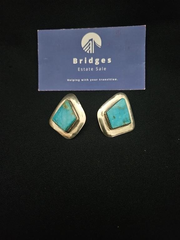 Pair of Sterling and Turquoise Earrings -Signed EN
