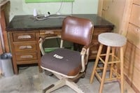 desk, office chair, stool