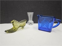 Fenton Glass Shoe Cobalt Creamer  Bud Vase