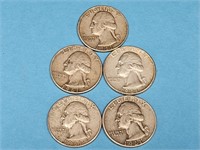 5 1961 Silver Washington Quarters Coins