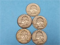 5 1961 Silver Washington Quarters Coins