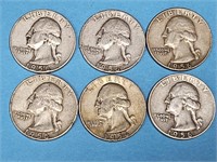 6 1956 Silver Washington Quarters Coins