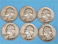 6 1956 Silver Washington Quarters Coins