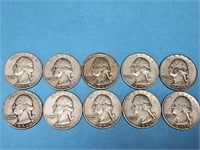 10 1956 Silver Washington Quarter Coins