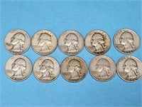 10 1956 Silver Washington Quarter Coins
