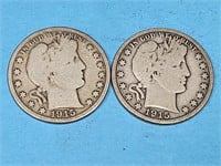 1915 P D Silver Barber HAlf Dollar Coins