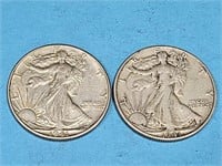 2-1941 D Silver Walking Half Dollar Coins