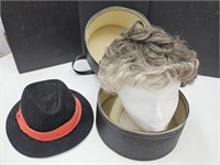 Vintage Hat Box, Hat, Wig, Styrofoam Head