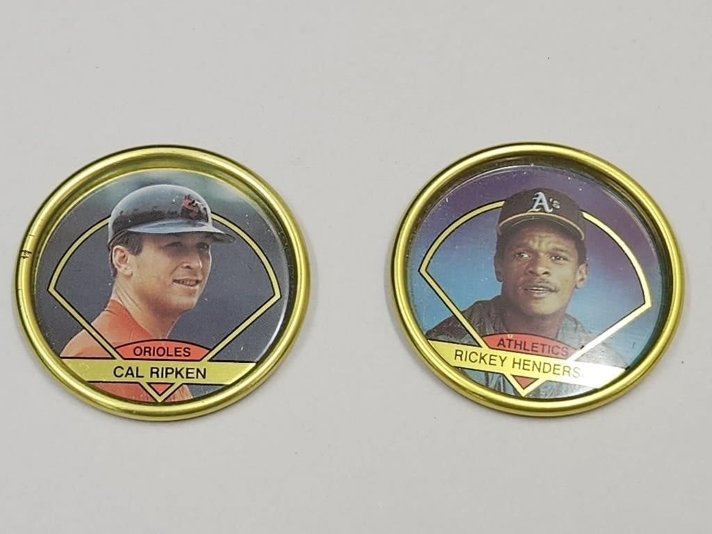 2 Baseball Coins Rickie Henderson, Cal Ripkin