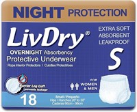 LivDry Adult S Incontinence Underwear, Overnight