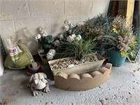 Concrete Yard Frog & Artificial Flowers, Etc.