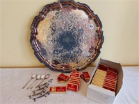 SILVER PLATE COPPER TRAY + KNIFE RESTS