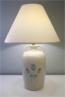 Vtg. Double Handle Floral Jug Lamp