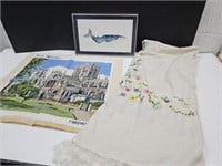 York Minster Needle Point ,Signed Art,Tablecloth