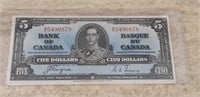 1937 Canadian 5 Dollar Bill Pre B/S
