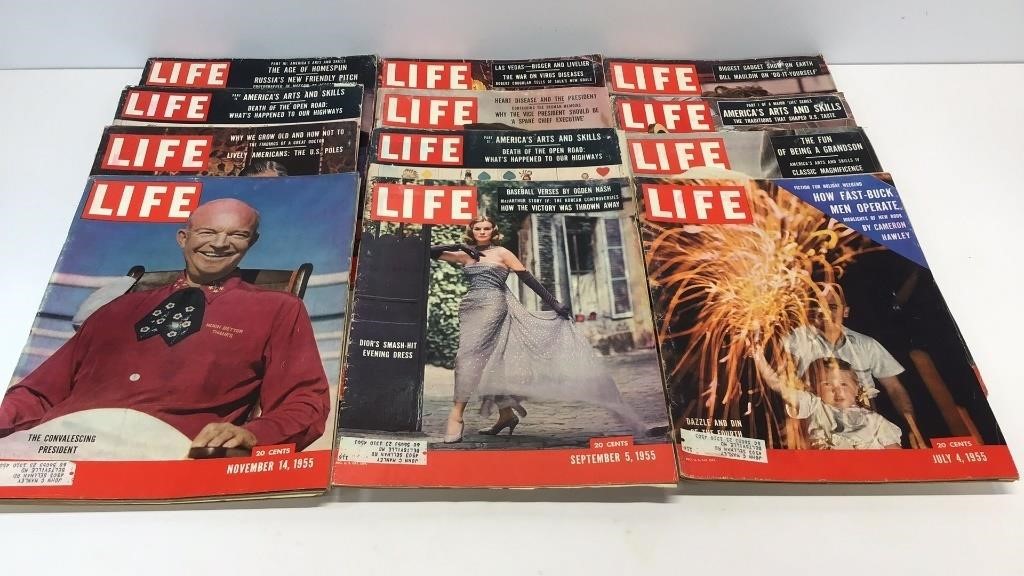 Lot of 12 1955 LIFE Magazines.