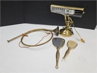 Brass Desk Lamp, Horn, Brush & Mirror