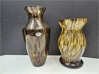 2 Glass Art Vases 12" & 15"