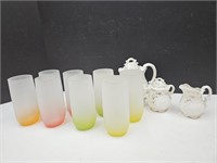 Frosted Highball Tumblers, Ceramic Teapot